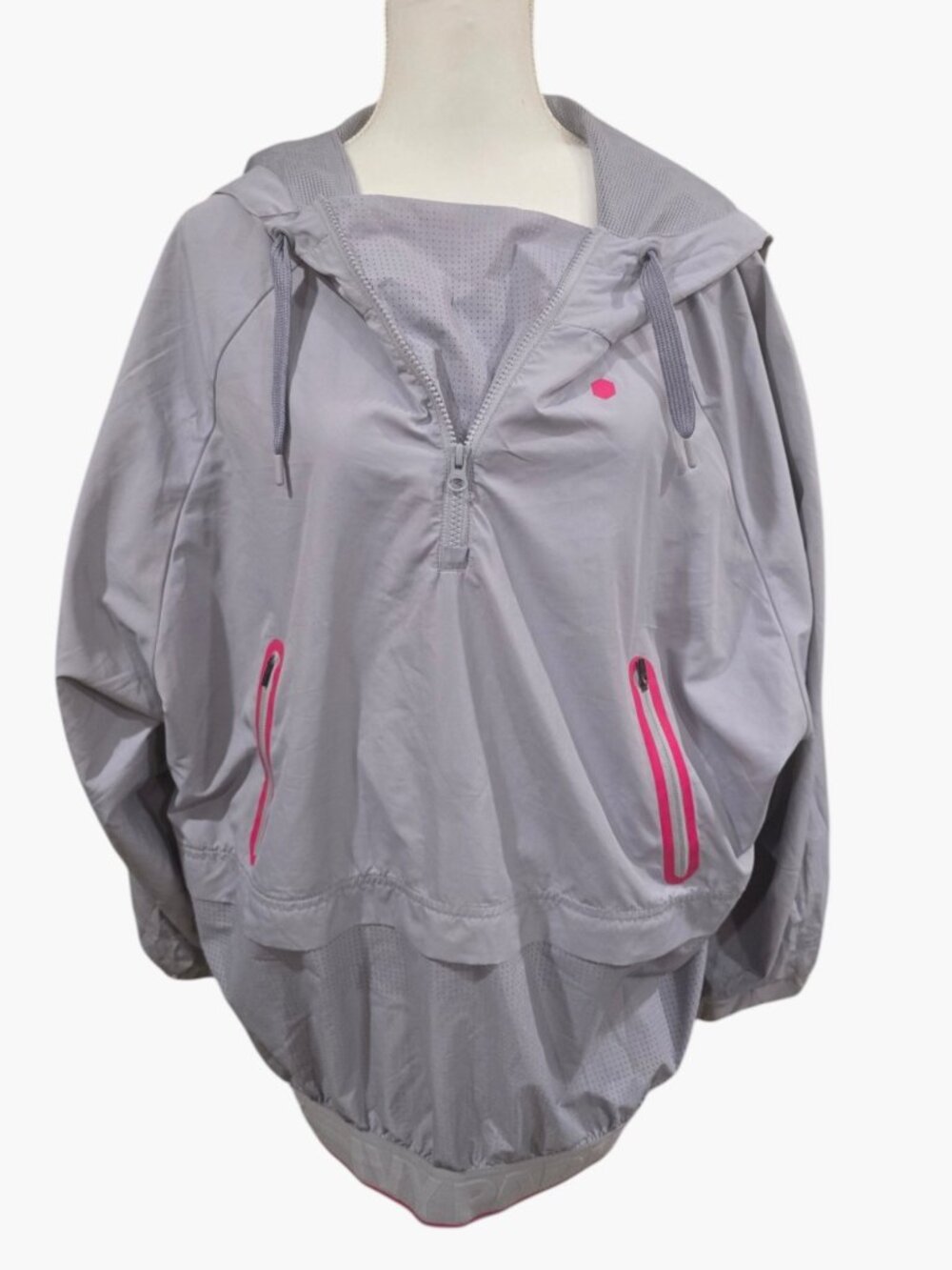 Ivy Park Perforated Panel Jacket Women Gray Half Zip Pullover Athleisure Size XL